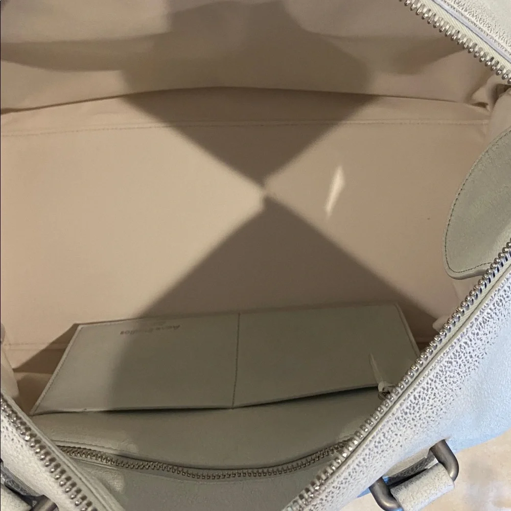 Acne Cream Large Leather Tote with Front Pockets and Detachable Strap - Picture 6 of 9